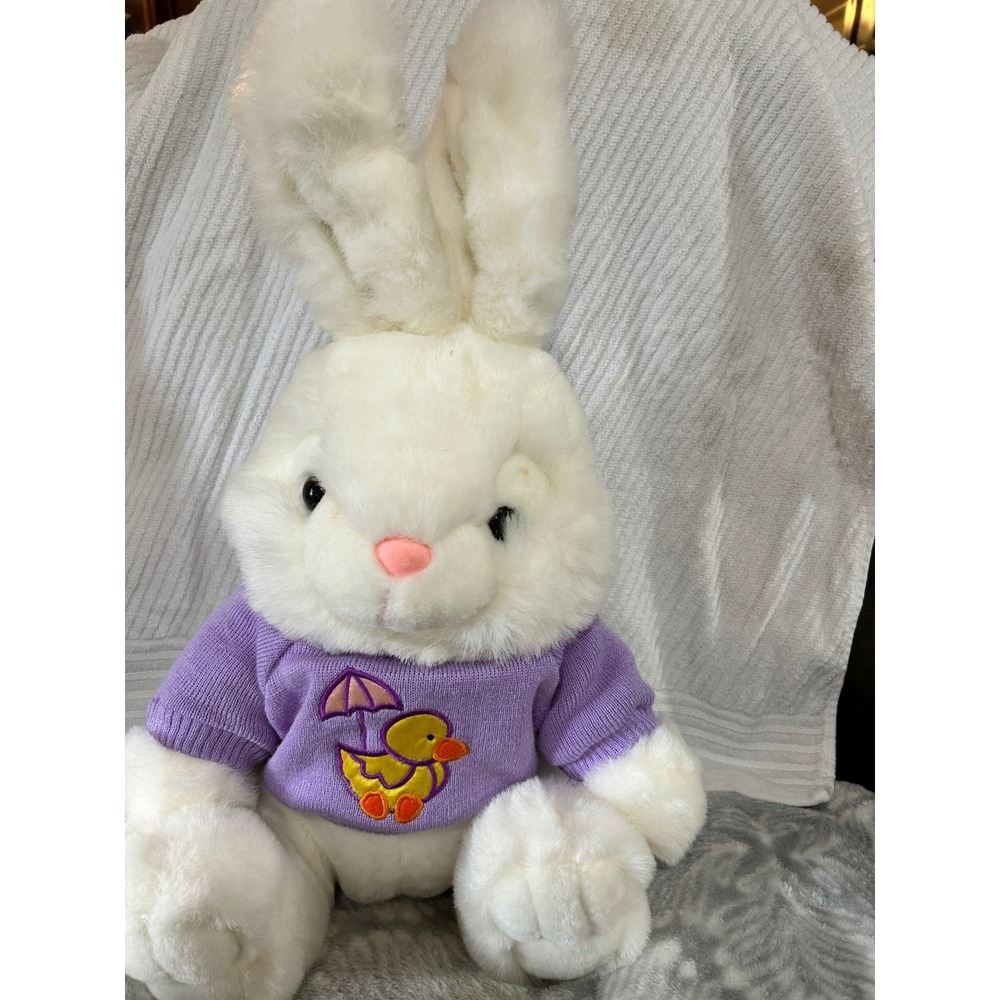 Main Joy Limited White Bunny Rabbit Plush Purple Duck Sweater Easter 20 Inch